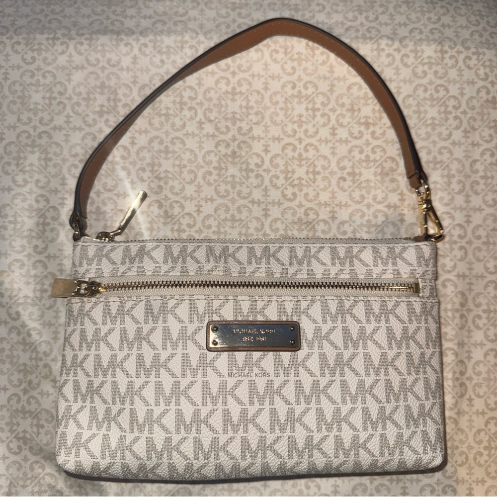 Michael Kors White and Tan Clutch